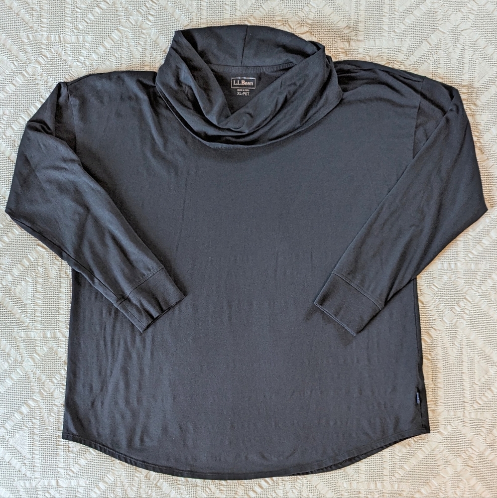 Petite Black L.L. Bean Soft Stretch Supima Long Sleeve Cowlneck Tee - Like New